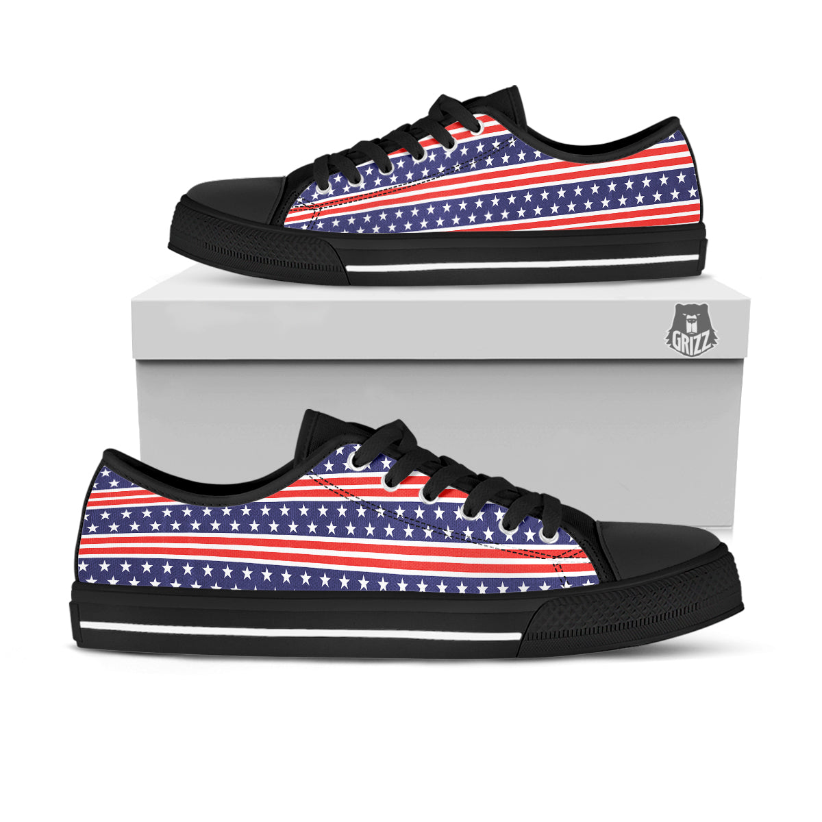 Striped USA Print Pattern Black Low Top Shoes-grizzshop