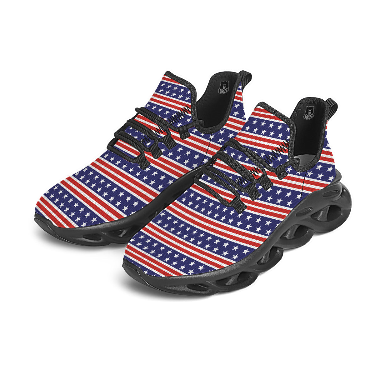 Striped USA Print Pattern Black Running Shoes-grizzshop