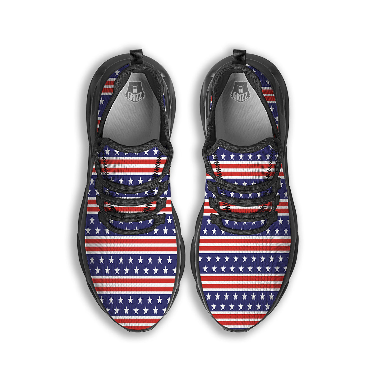 Striped USA Print Pattern Black Running Shoes-grizzshop