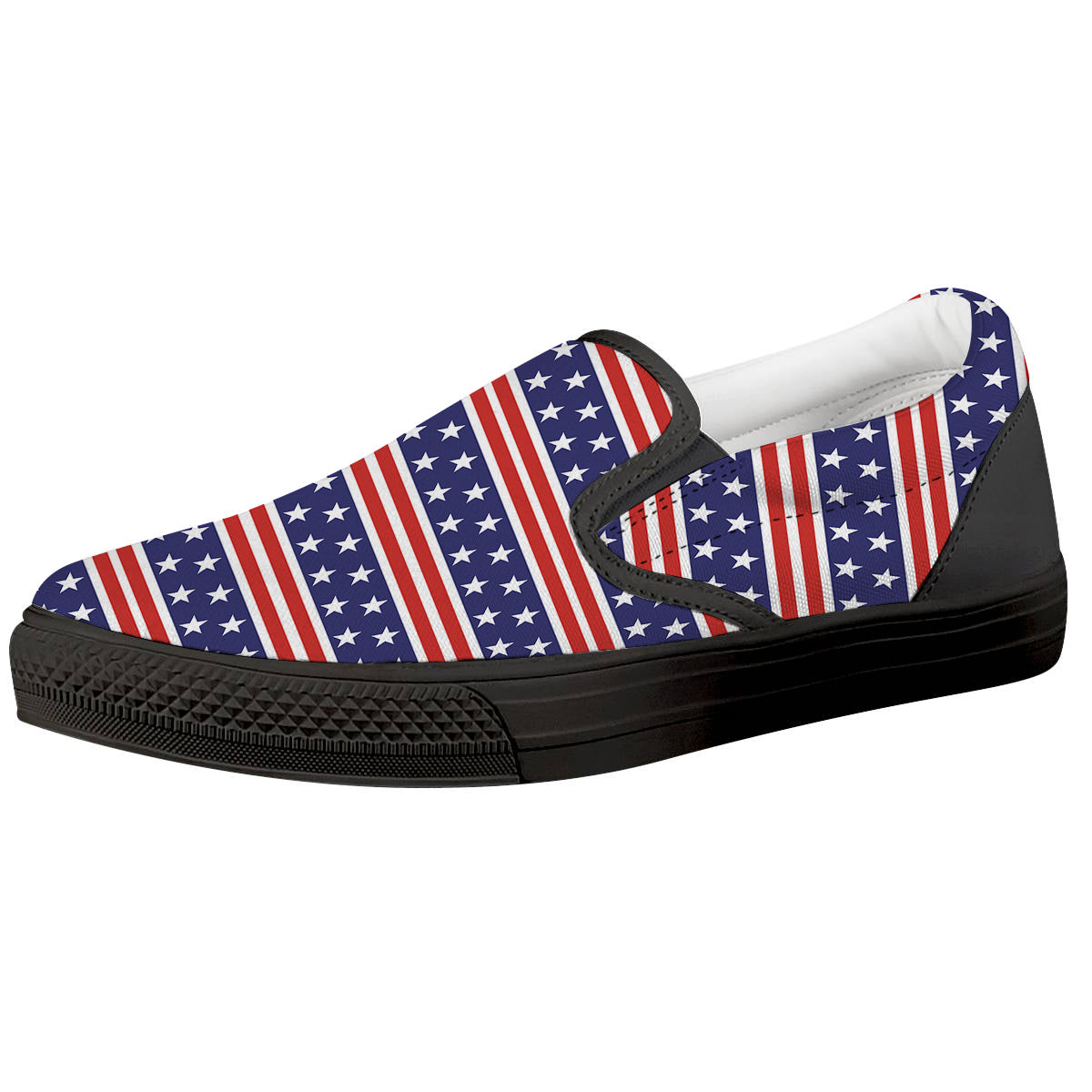 Striped USA Print Pattern Black Slip On Shoes-grizzshop