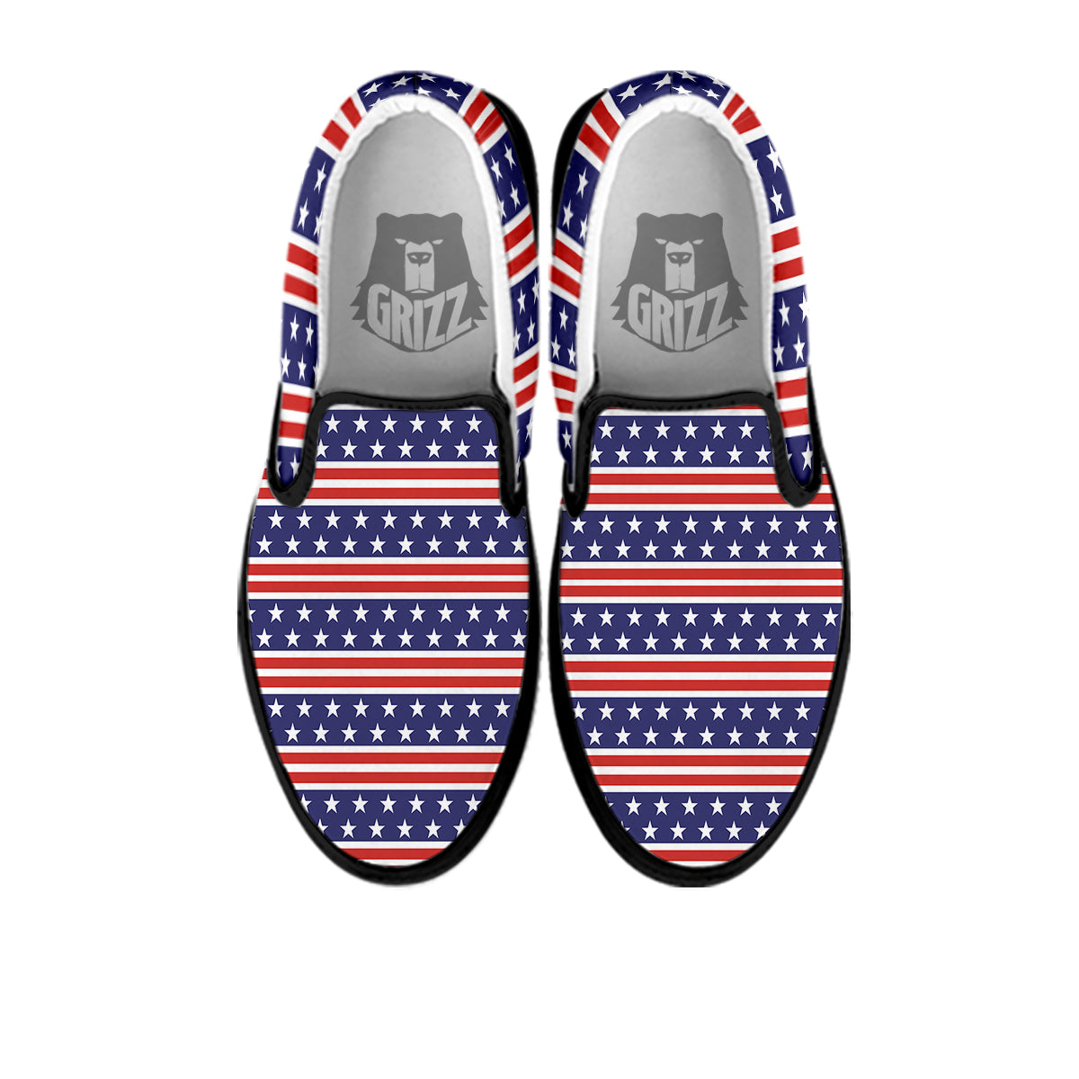 Striped USA Print Pattern Black Slip On Shoes-grizzshop