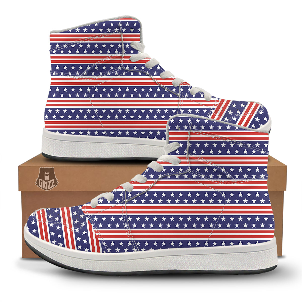 Striped USA Print Pattern High Top Sneakers-grizzshop