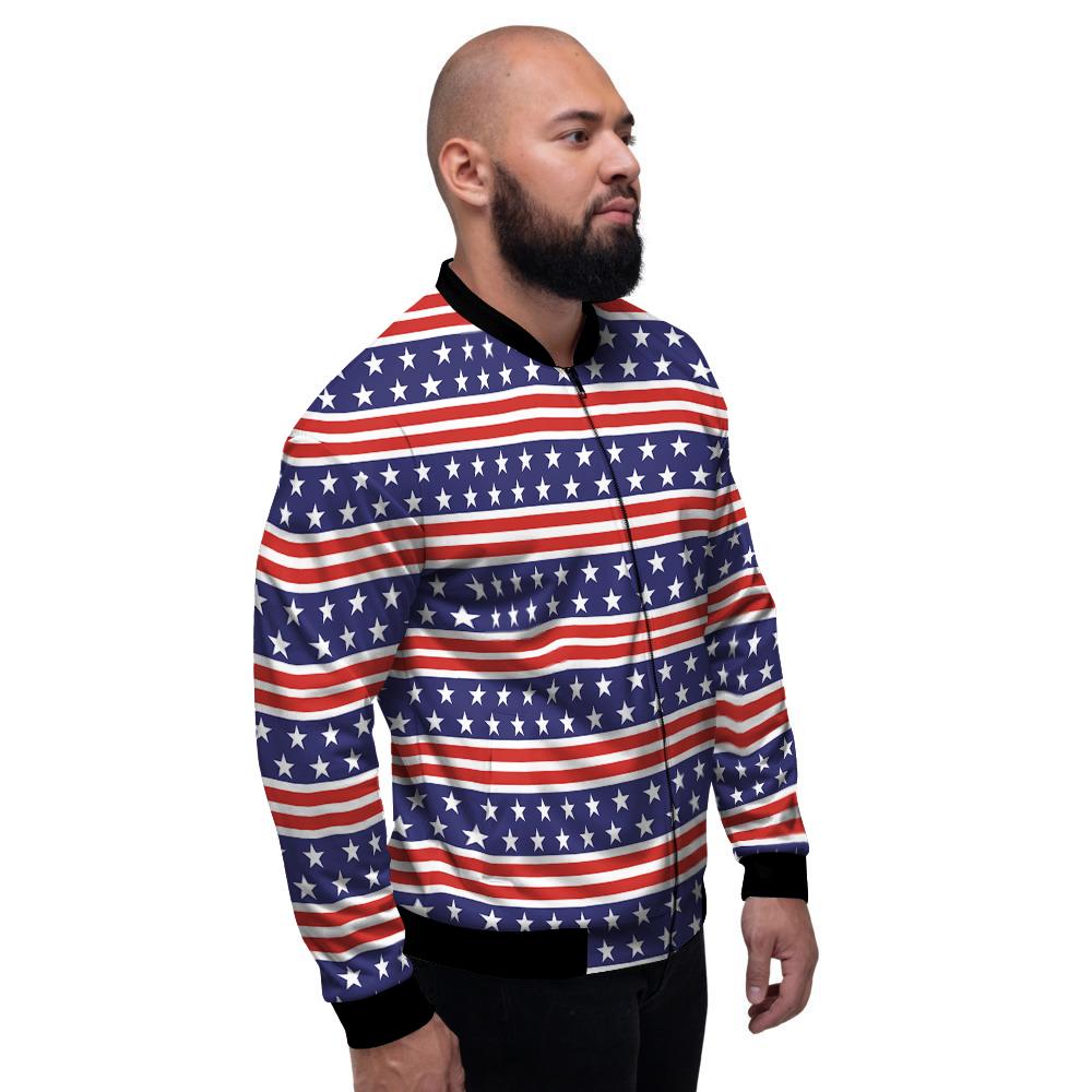 Striped USA Print Pattern Men's Bomber Jacket-grizzshop