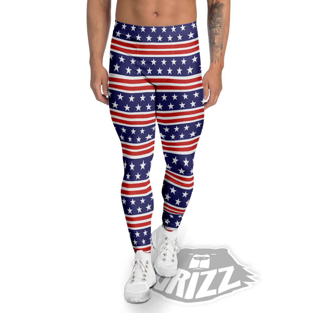 Striped USA Print Pattern Men's Leggings-grizzshop