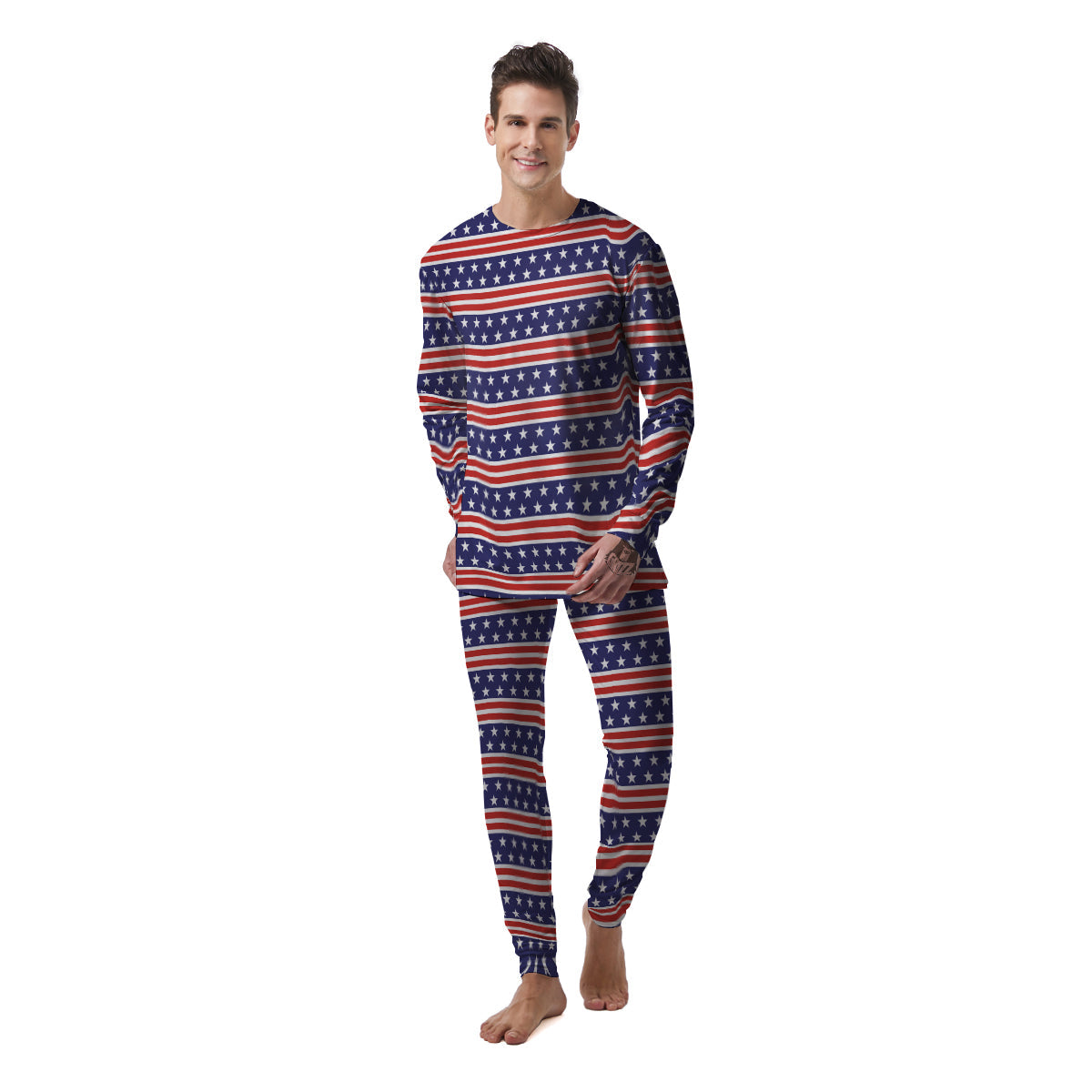 Striped USA Print Pattern Men's Pajamas-grizzshop