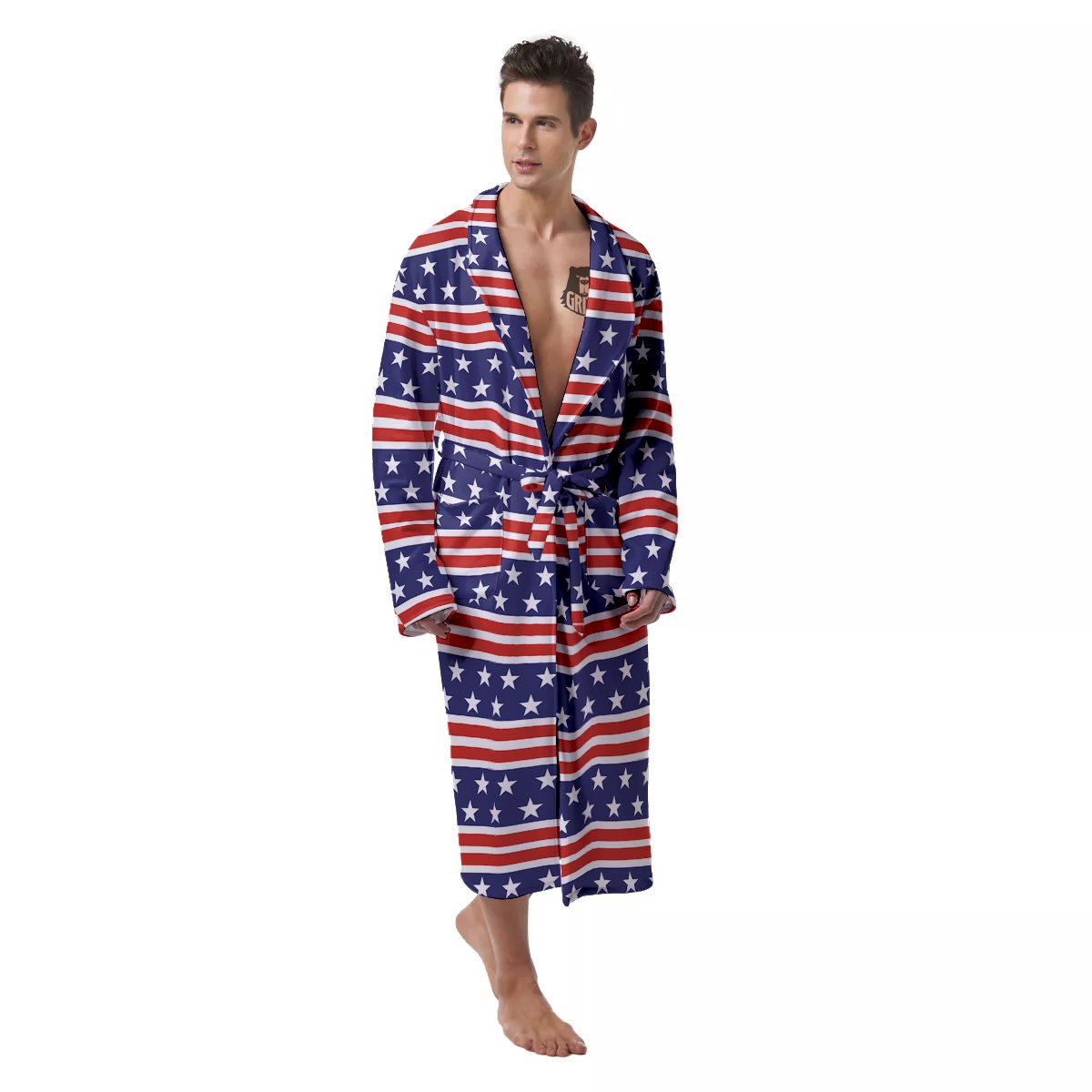 Striped USA Print Pattern Men's Robe-grizzshop