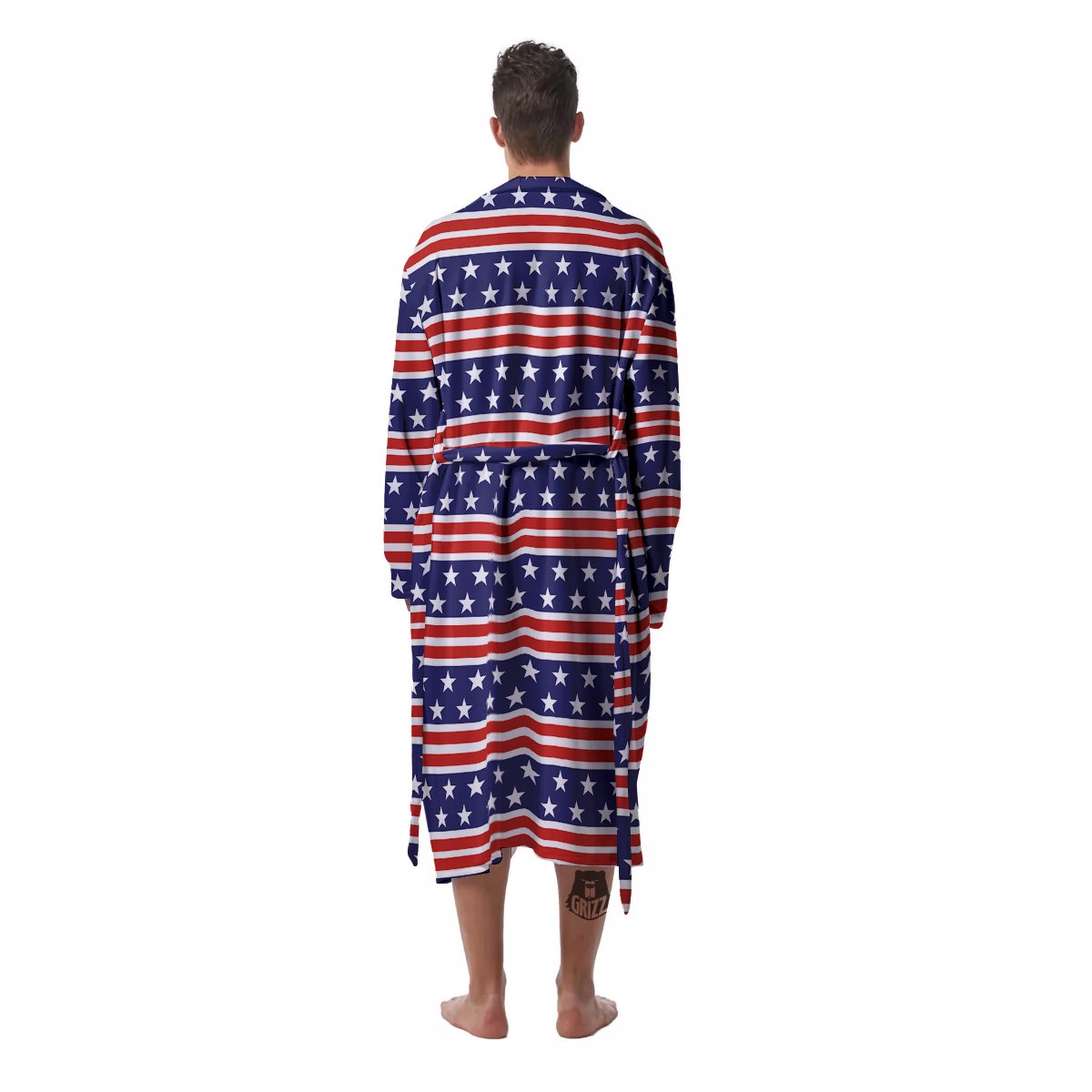 Striped USA Print Pattern Men's Robe-grizzshop