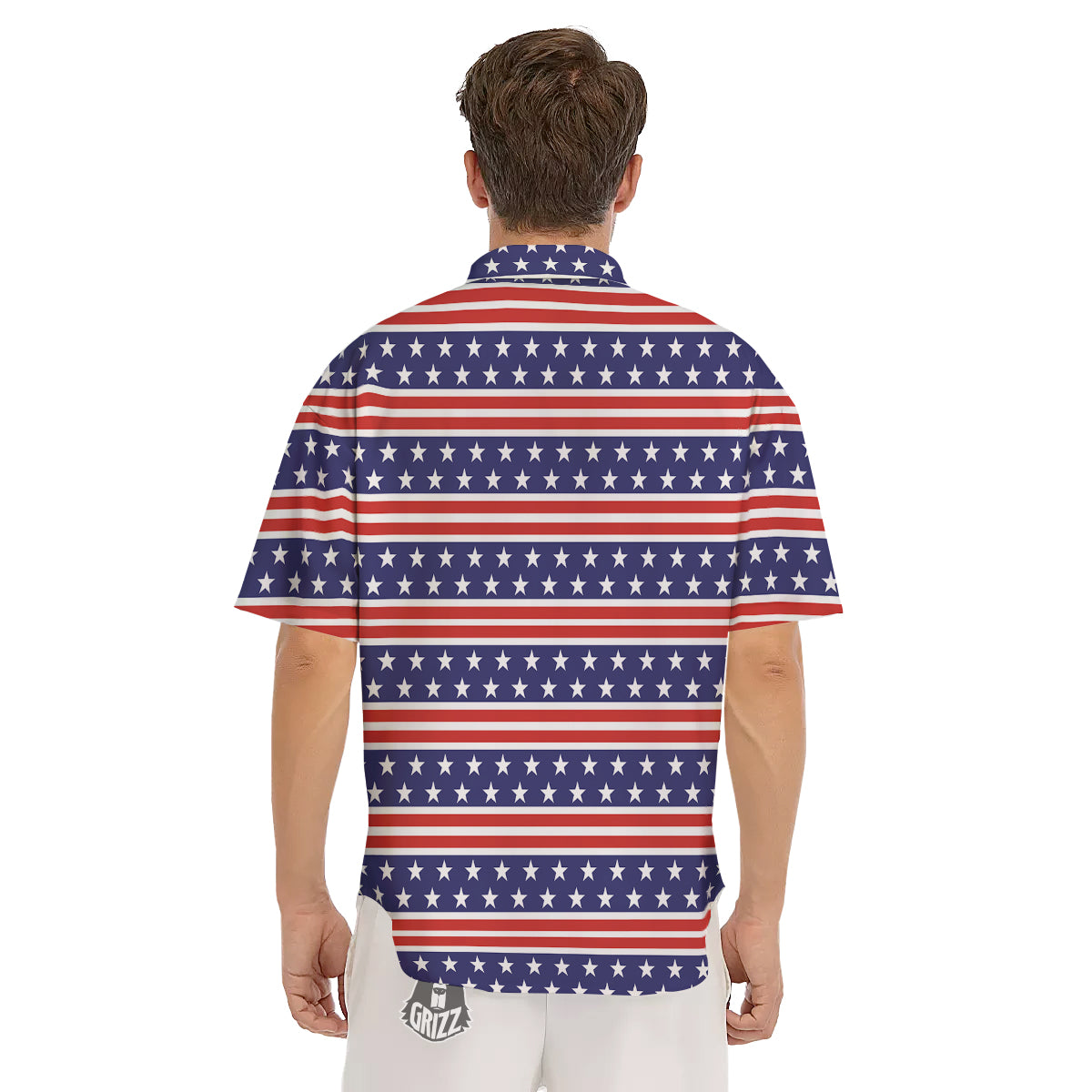 Striped USA Print Pattern Men's Short Sleeve Shirts-grizzshop