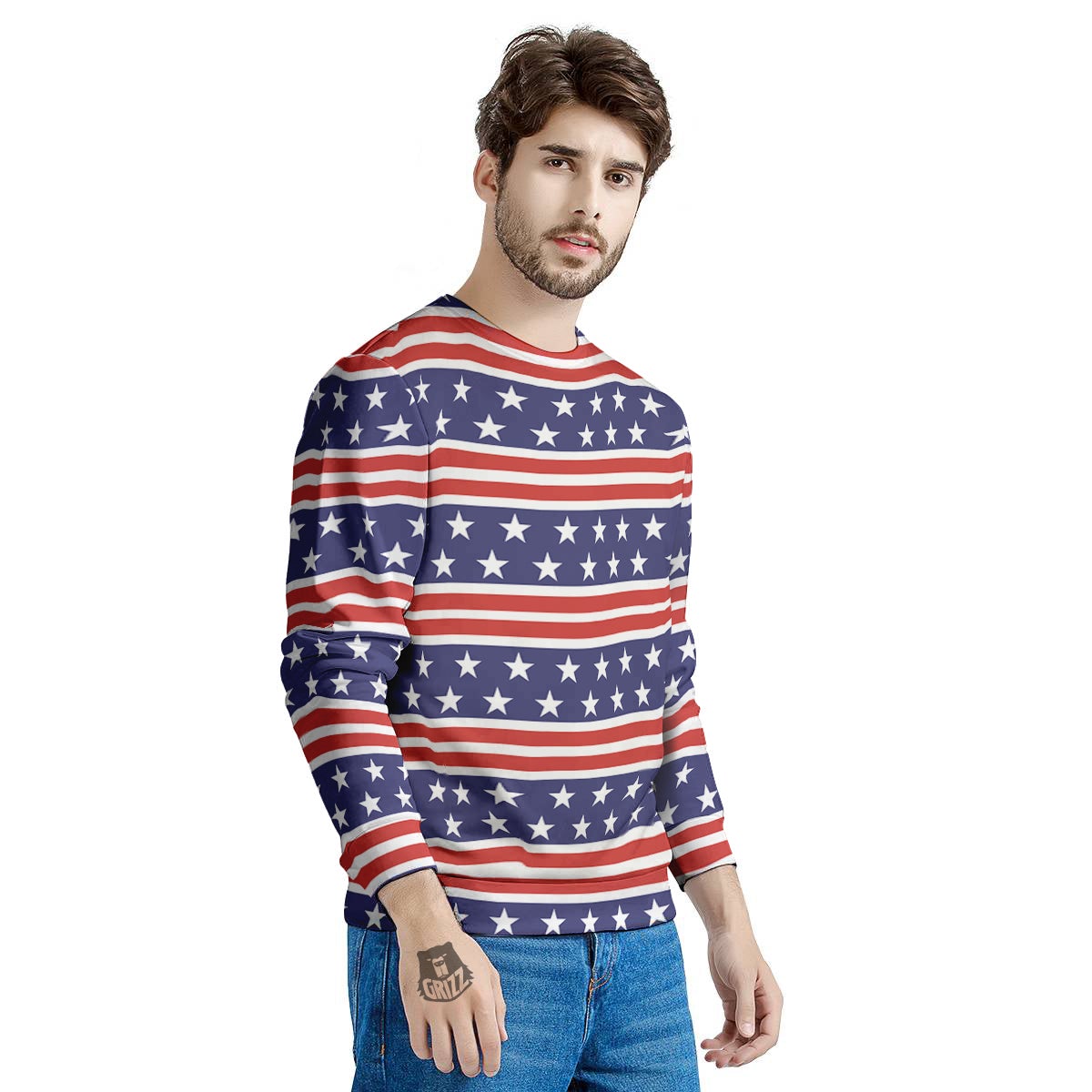 Striped USA Print Pattern Men's Sweatshirt-grizzshop