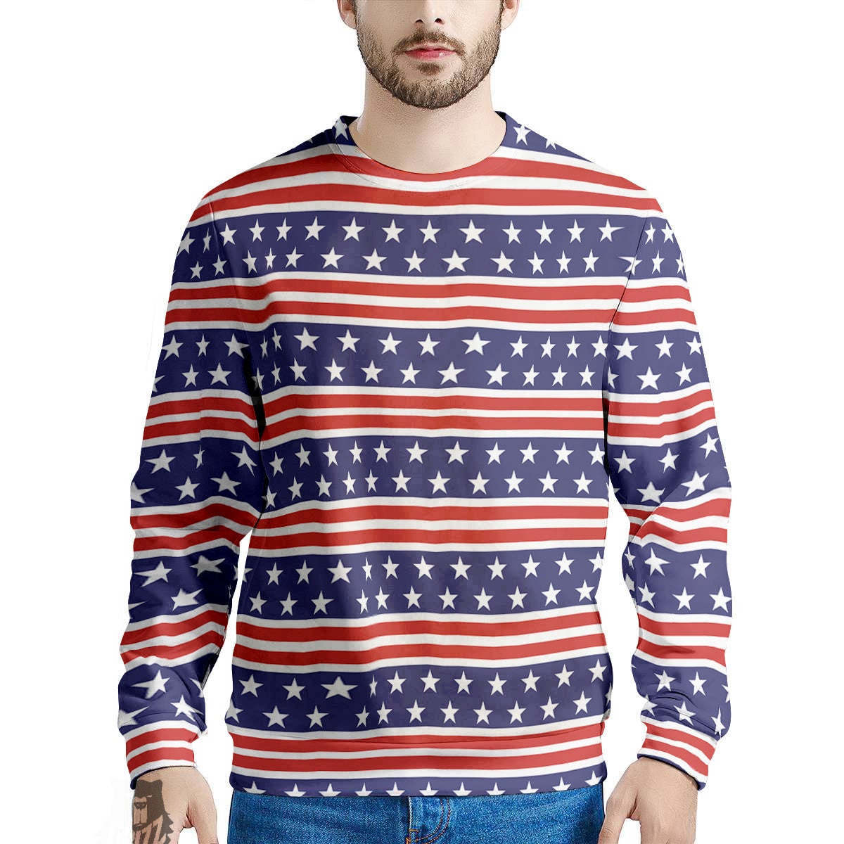 Striped USA Print Pattern Men's Sweatshirt-grizzshop