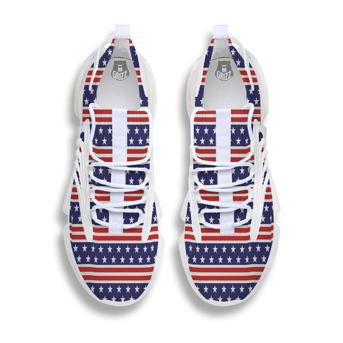 Striped USA Print Pattern White Gym Shoes-grizzshop