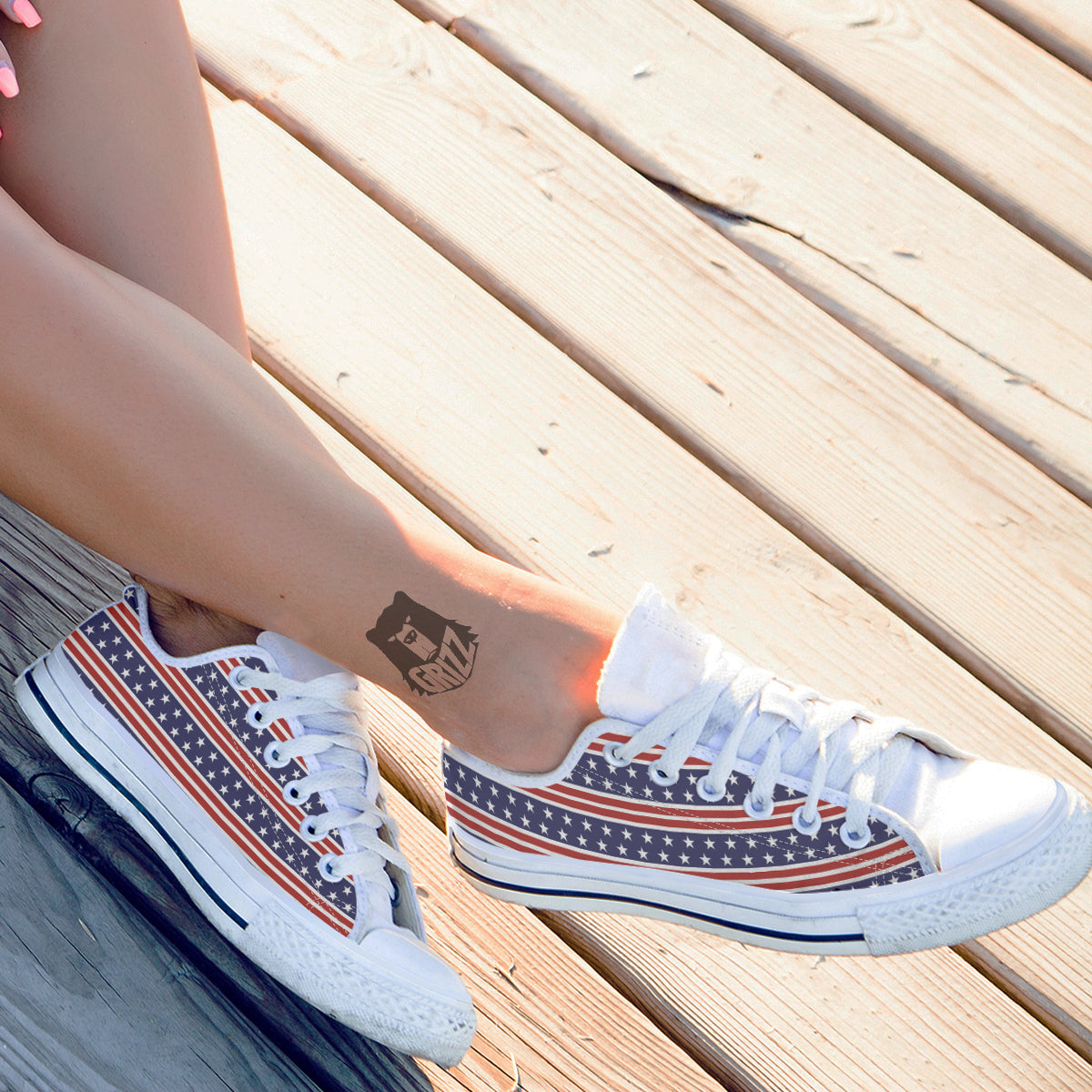 Striped USA Print Pattern White Low Top Shoes-grizzshop