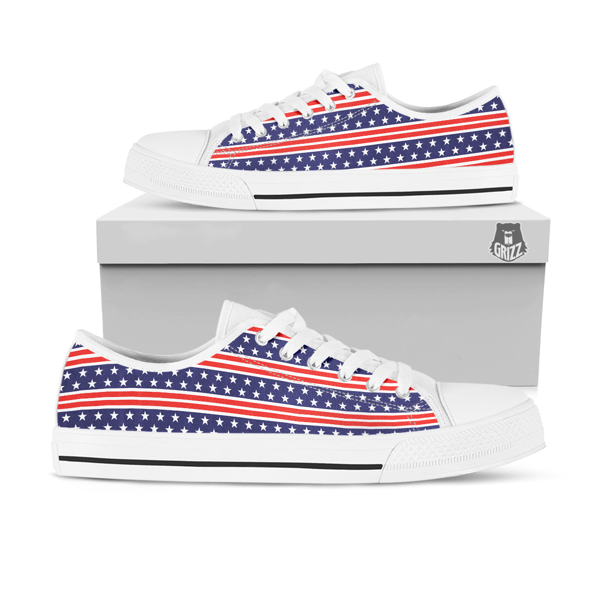 Striped USA Print Pattern White Low Top Shoes-grizzshop