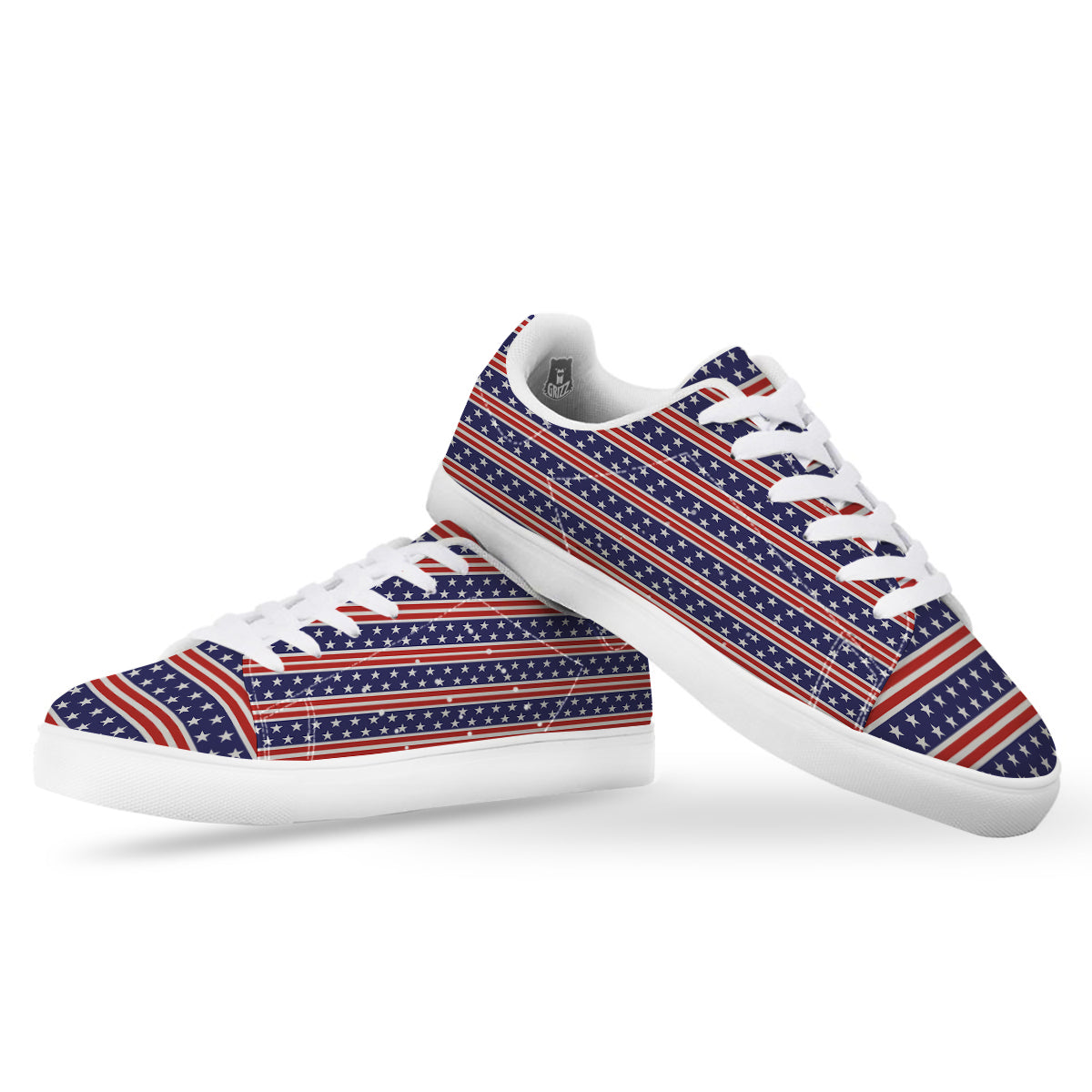 Striped USA Print Pattern White Low Top Sneakers-grizzshop