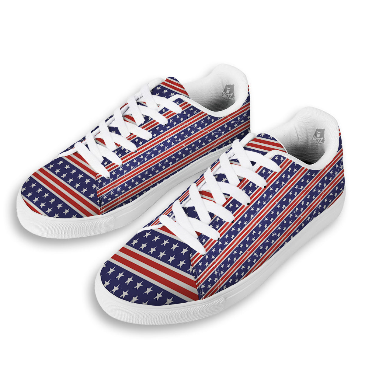 Striped USA Print Pattern White Low Top Sneakers-grizzshop