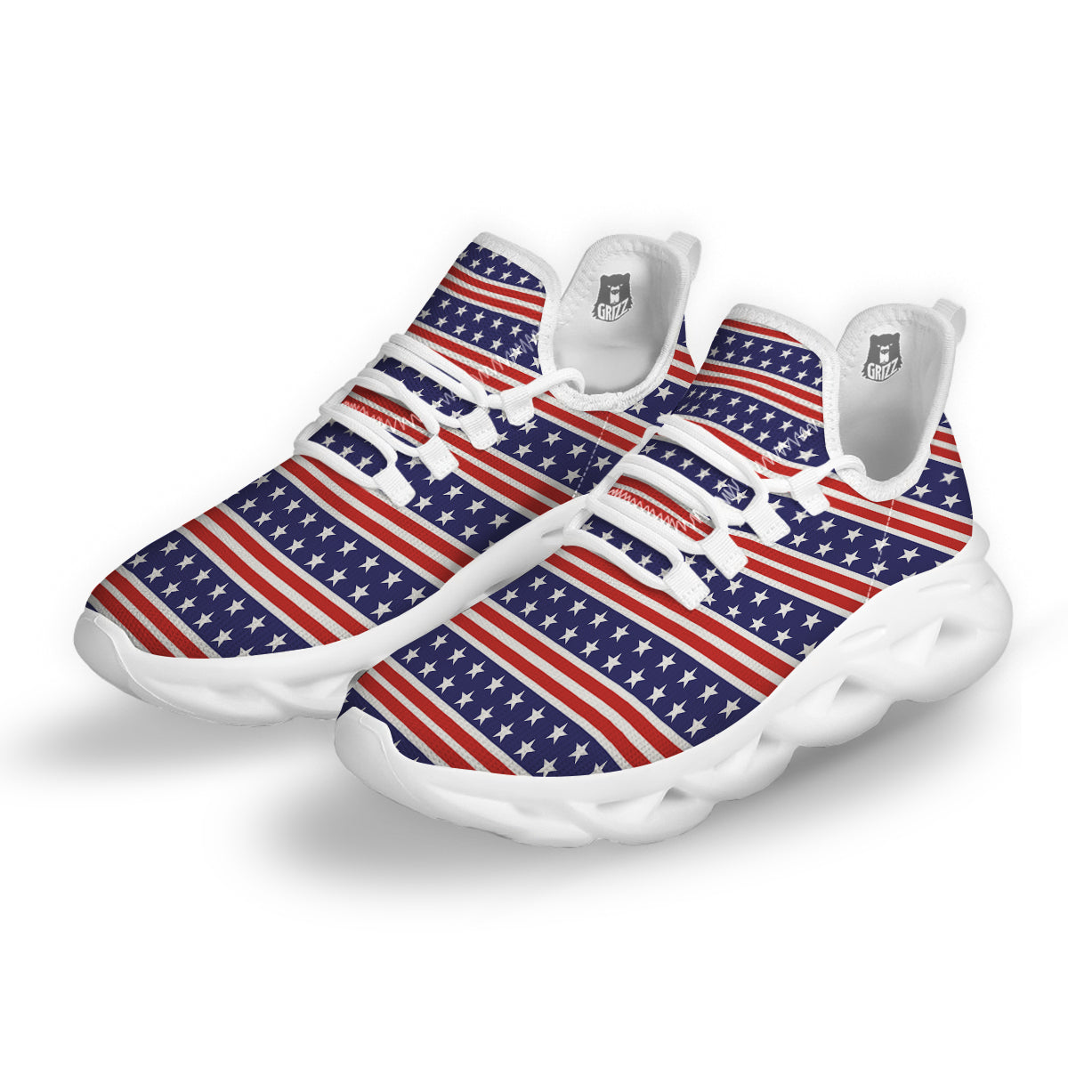 Striped USA Print Pattern White Running Shoes-grizzshop