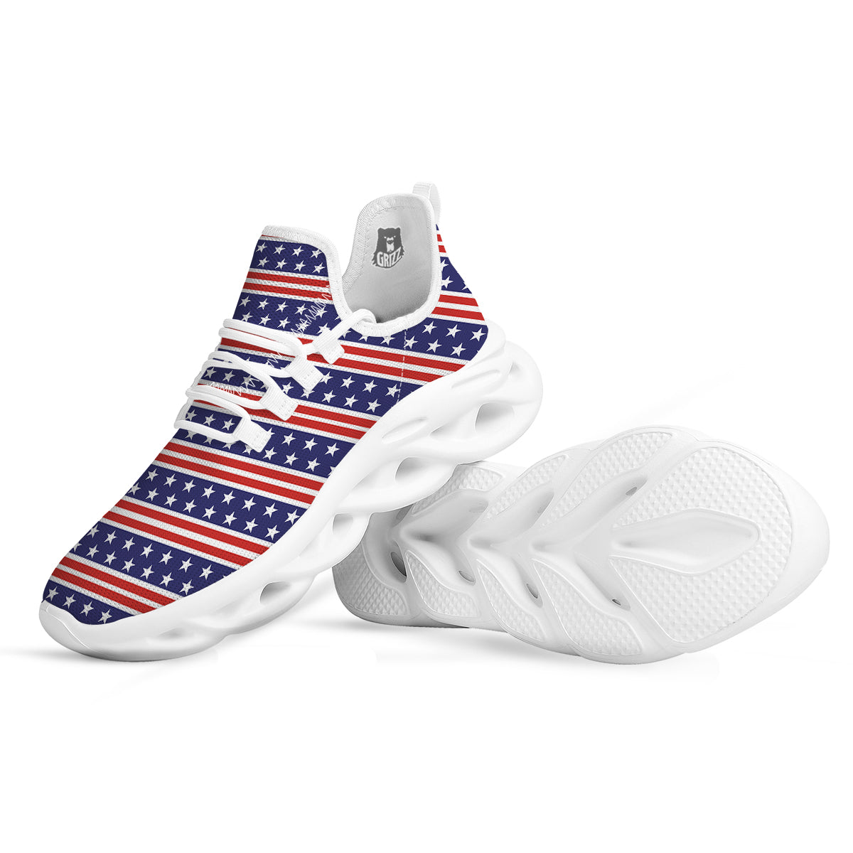 Striped USA Print Pattern White Running Shoes-grizzshop