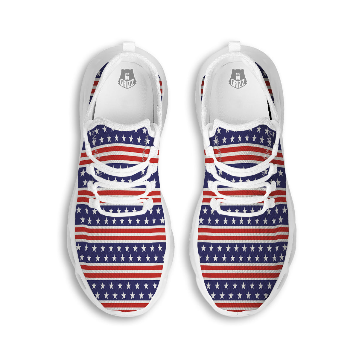 Striped USA Print Pattern White Running Shoes-grizzshop