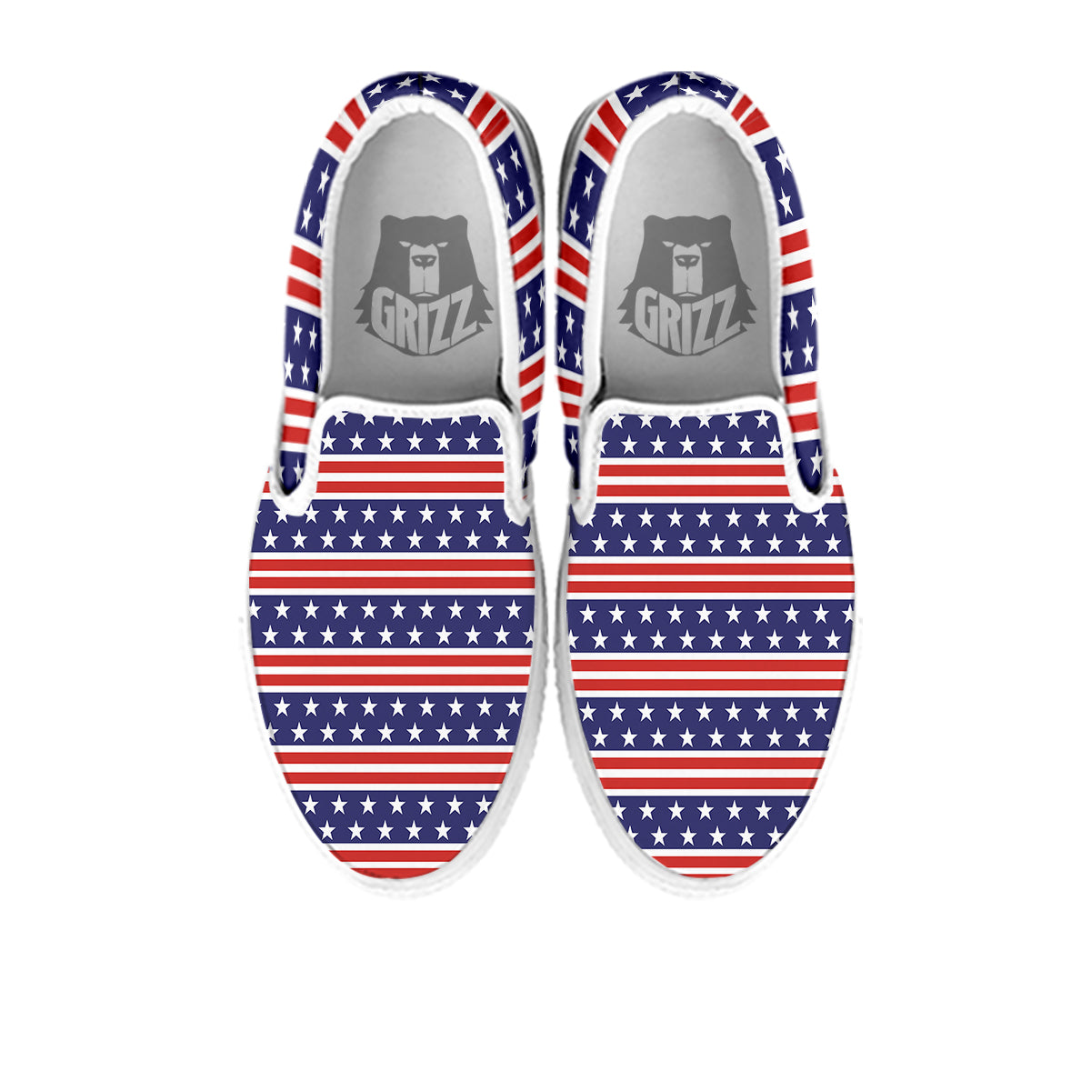 Striped USA Print Pattern White Slip On Shoes-grizzshop