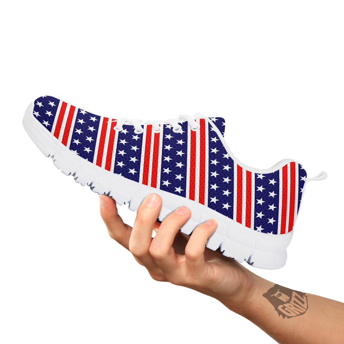 Striped USA Print Pattern White Sneaker-grizzshop