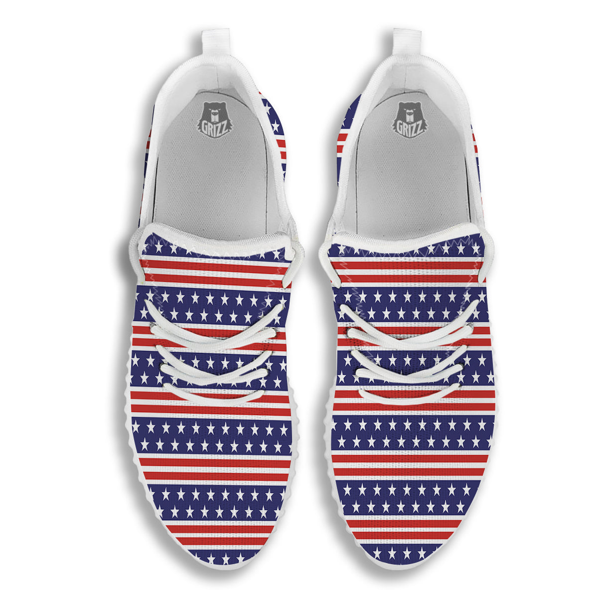 Striped USA Print Pattern White Walking Shoes-grizzshop