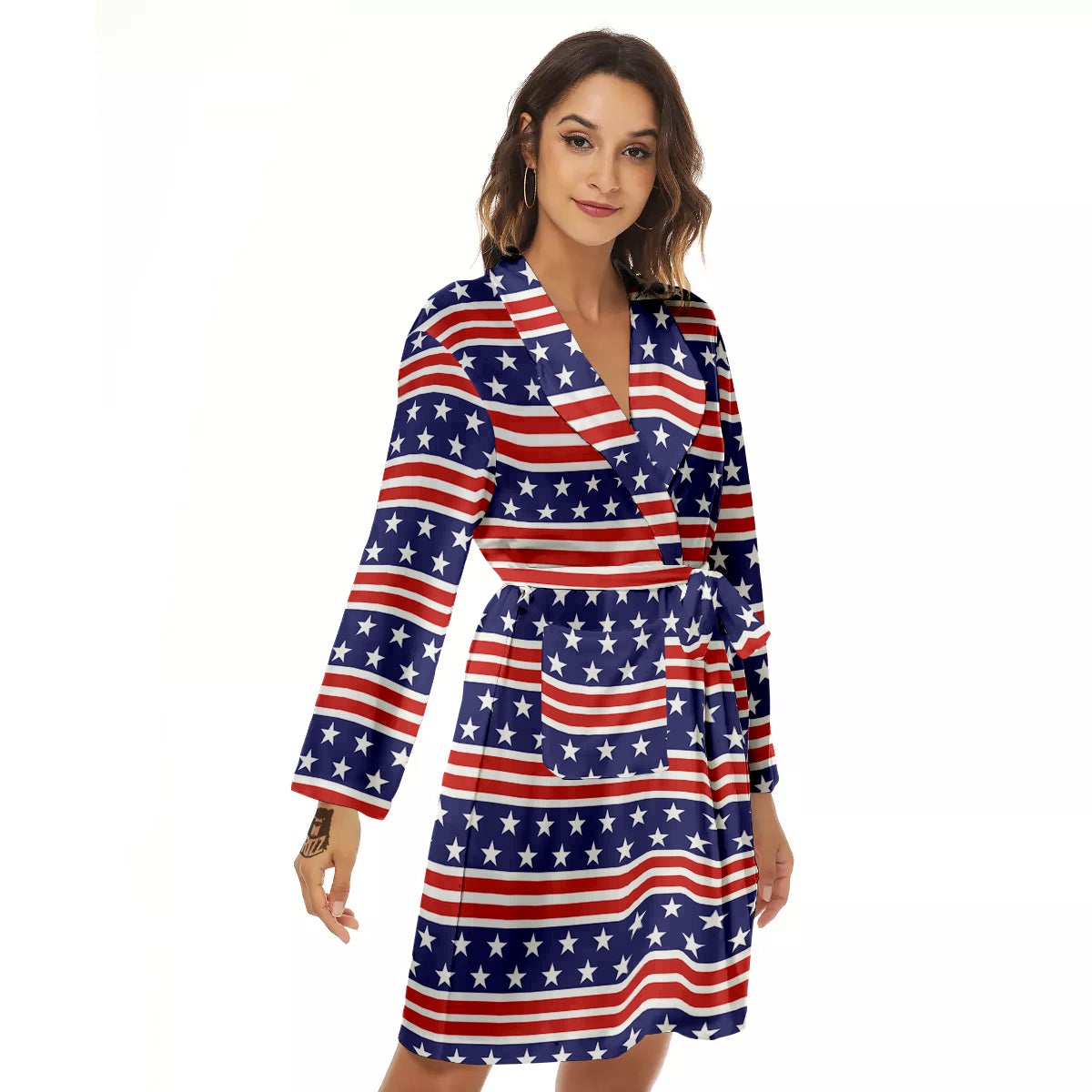 Striped USA Print Pattern Women's Robe-grizzshop