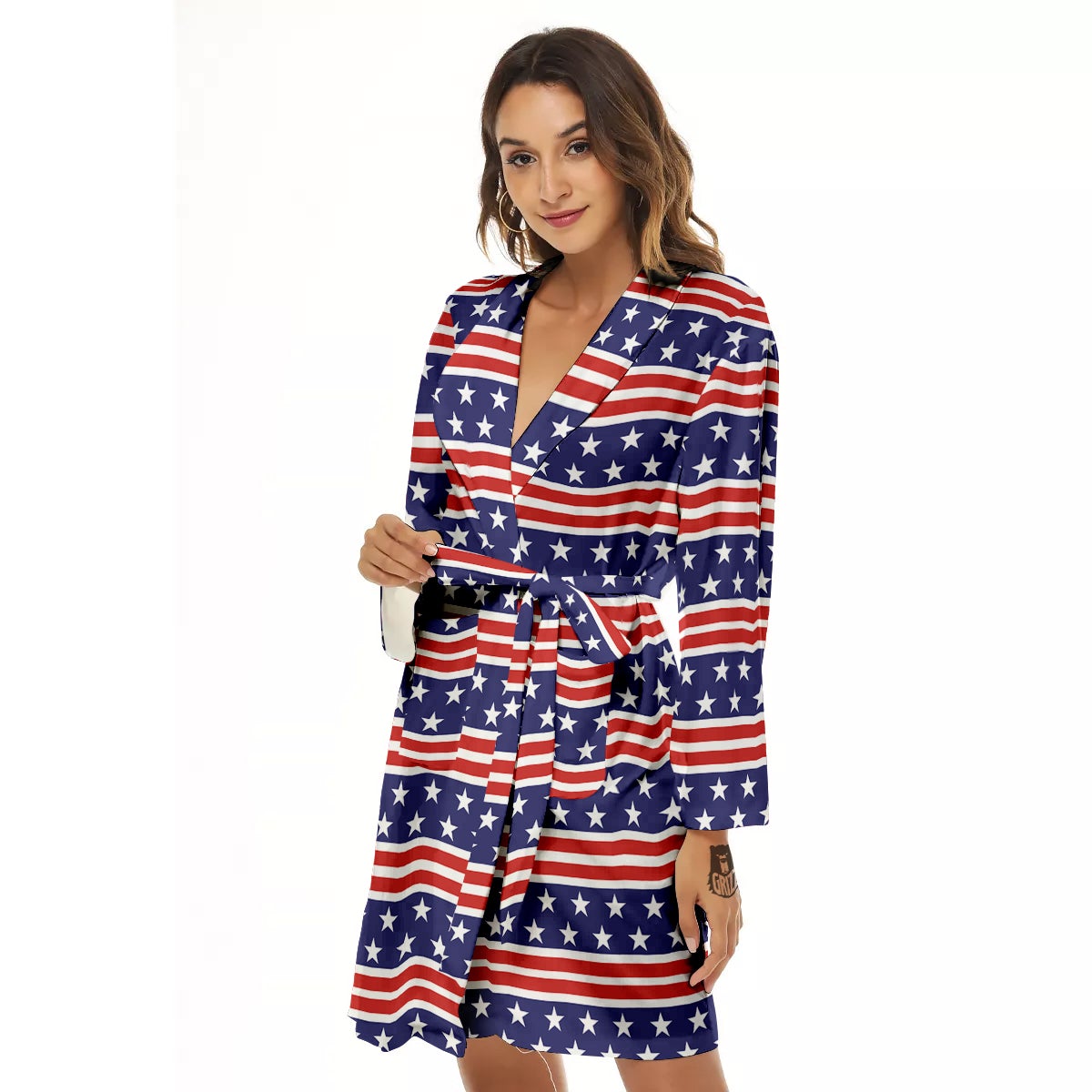 Striped USA Print Pattern Women's Robe-grizzshop