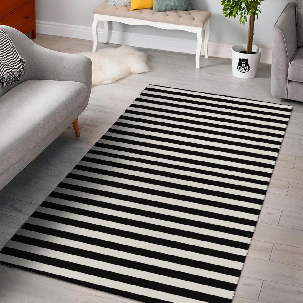 Striped White And Black Print Pattern Floor Mat-grizzshop