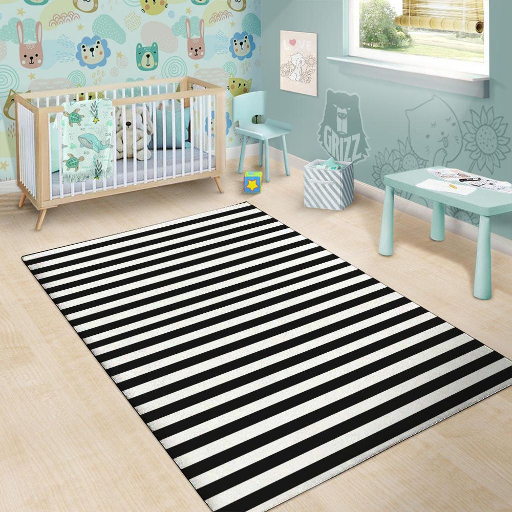 Striped White And Black Print Pattern Floor Mat-grizzshop