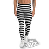 Striped White And Black Print Pattern Men's Leggings-grizzshop