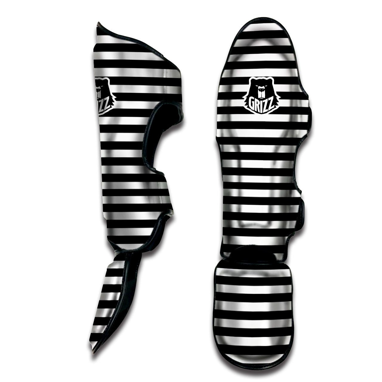 Striped White And Black Print Pattern Muay Thai Shin Guards-grizzshop