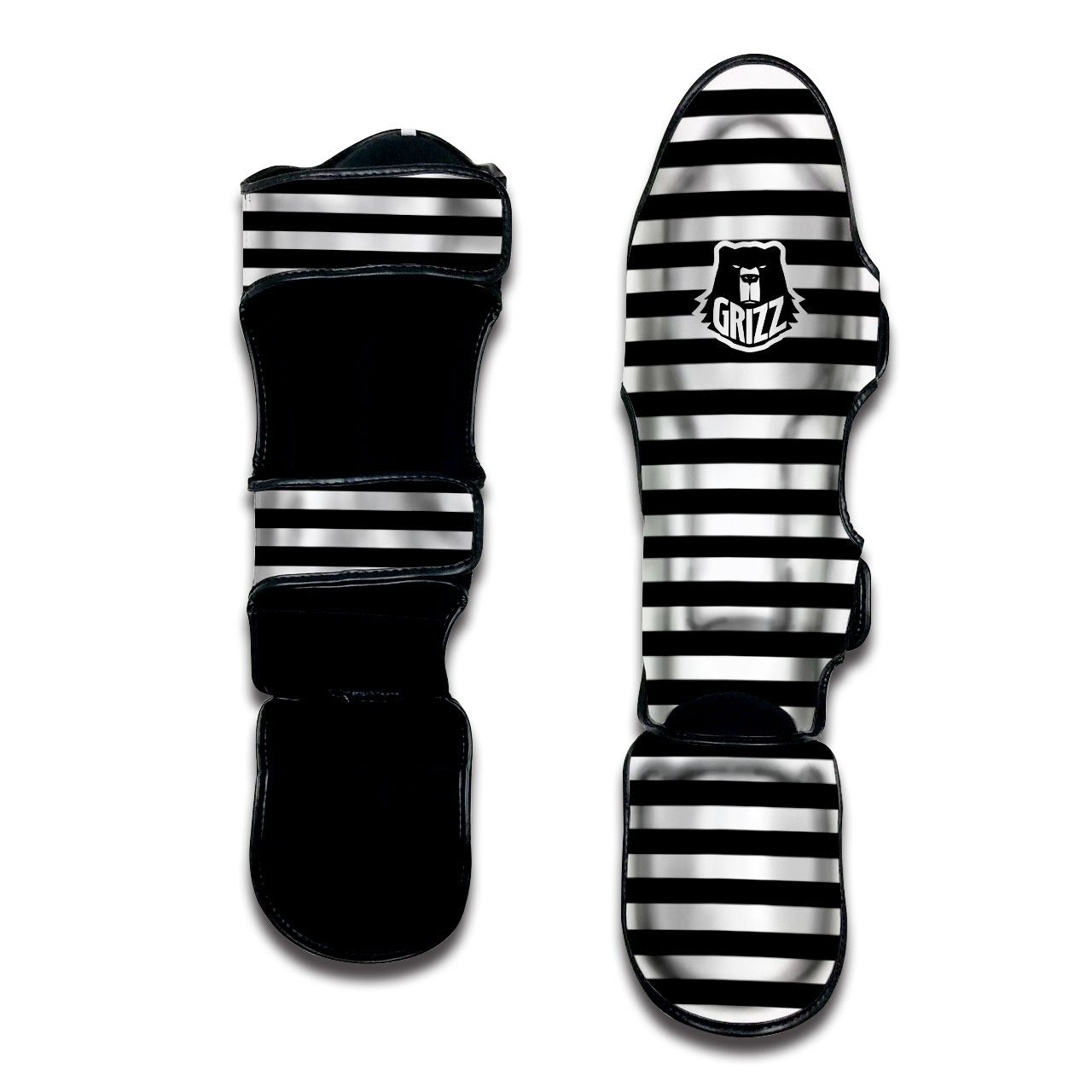 Striped White And Black Print Pattern Muay Thai Shin Guards-grizzshop