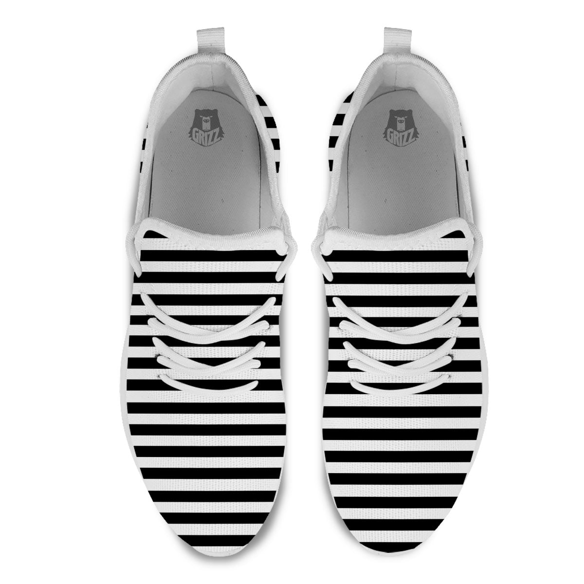 Striped White And Black Print Pattern White Athletic Shoes-grizzshop