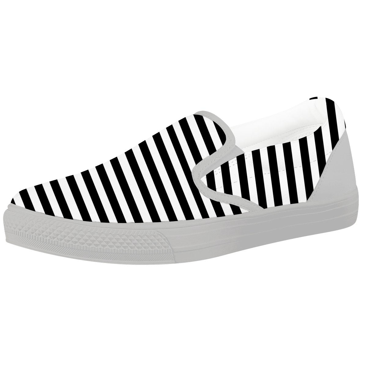 Striped White And Black Print Pattern White Slip On Shoes-grizzshop