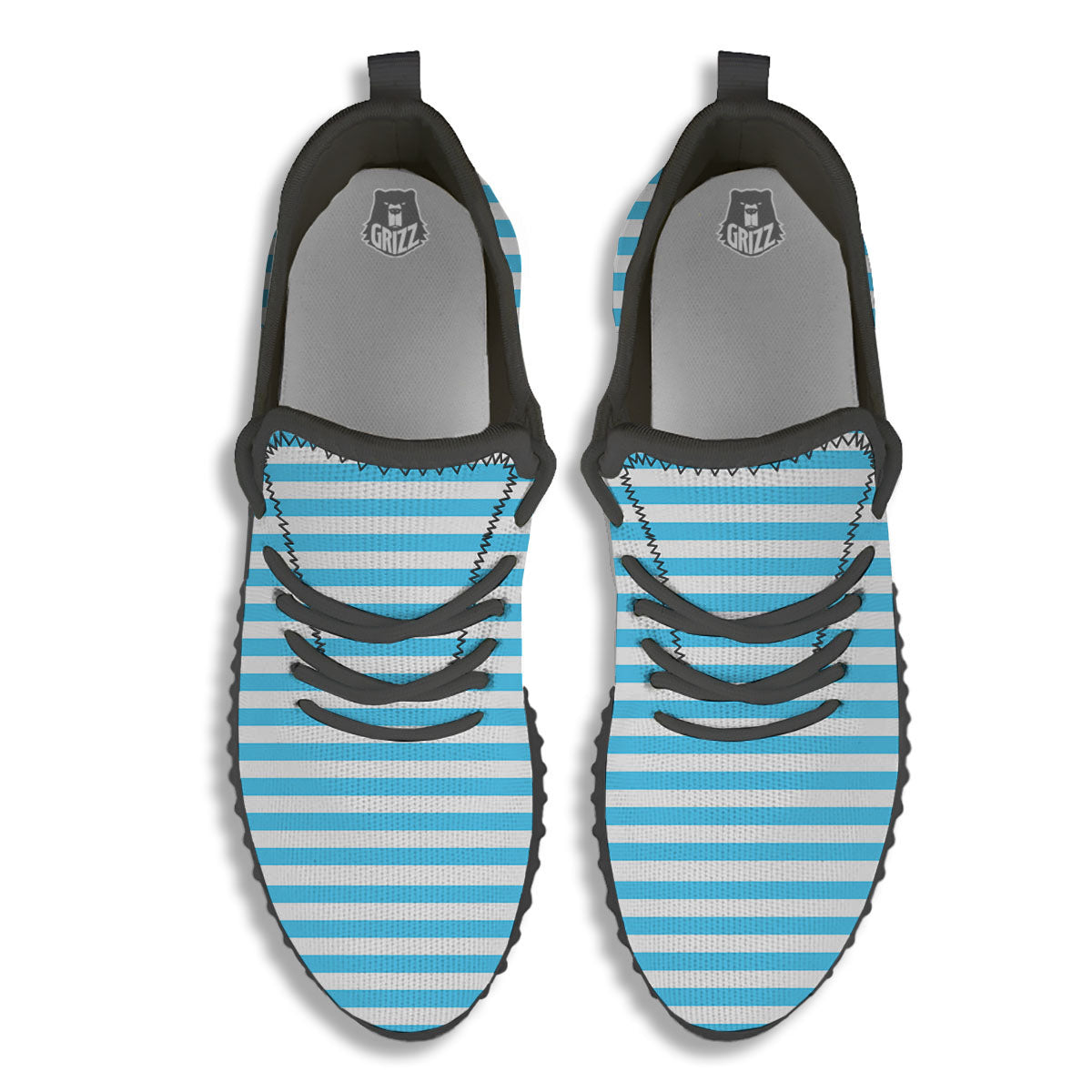 Striped White And Blue Print Pattern Black Walking Shoes-grizzshop