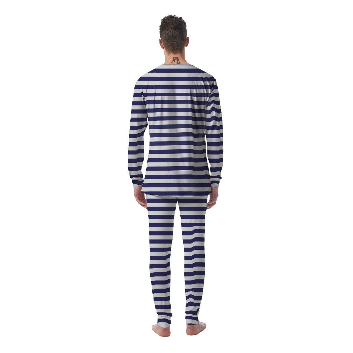 Striped White And Navy Print Pattern Men's Pajamas-grizzshop