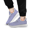 Striped White And Navy Print Pattern White Athletic Shoes-grizzshop