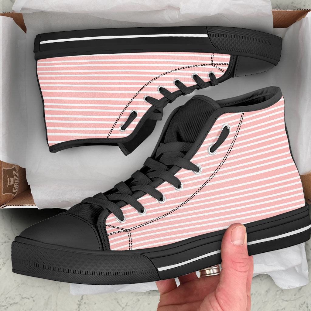 Striped White And Pink Print Pattern High Top Shoes-grizzshop