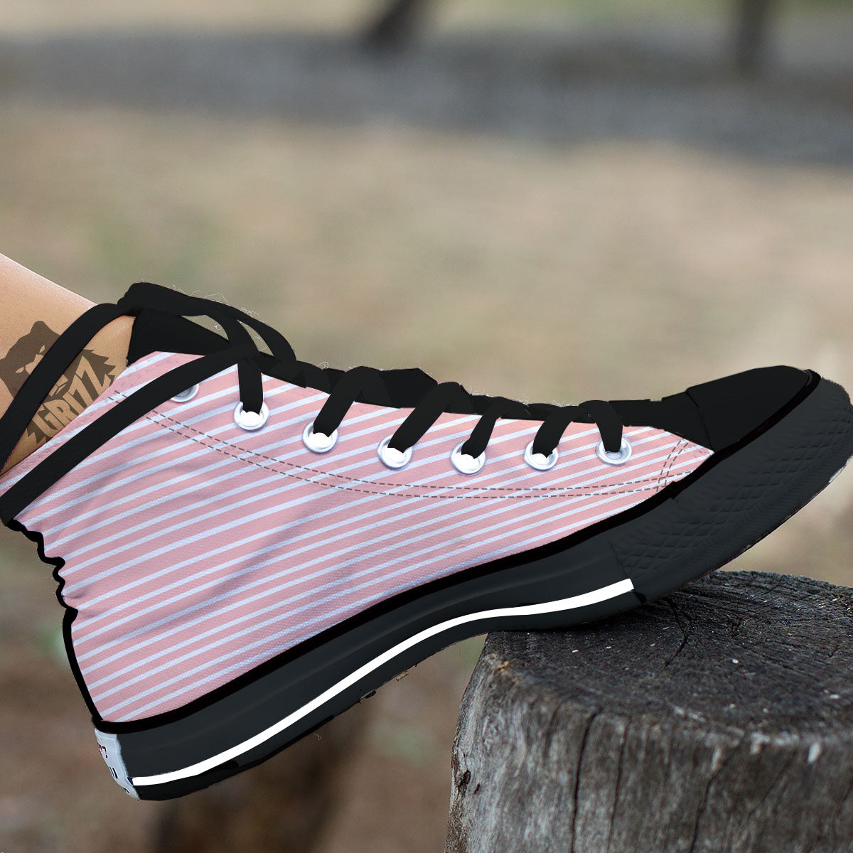 Striped White And Pink Print Pattern High Top Shoes-grizzshop