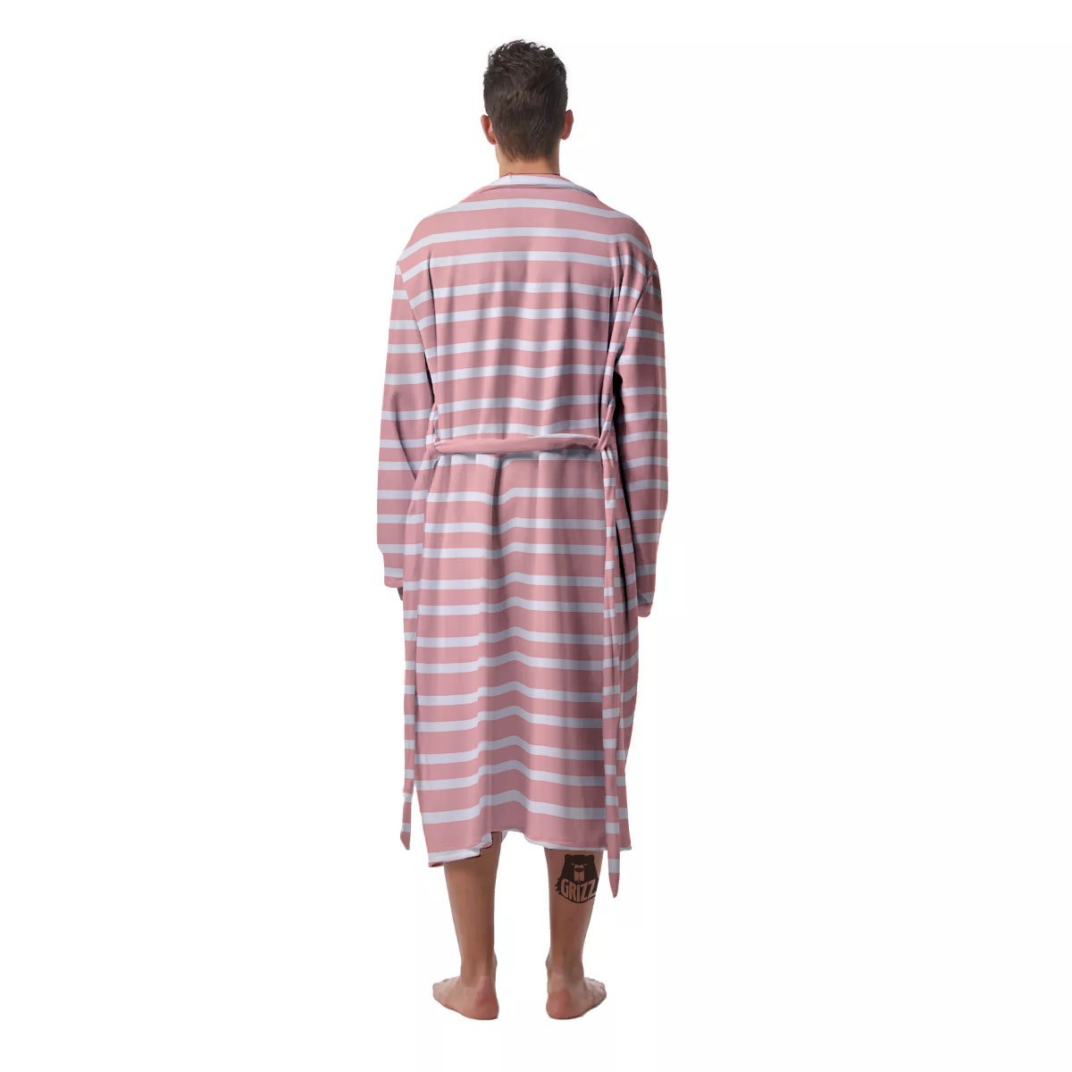 Striped White And Pink Print Pattern Men's Robe-grizzshop