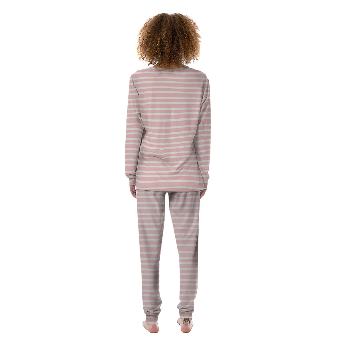 Striped White And Pink Print Pattern Women's Pajamas-grizzshop
