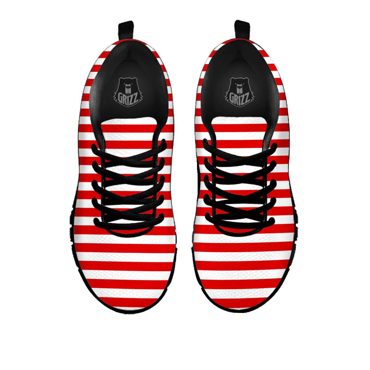 Striped White And Red Print Pattern Black Sneaker-grizzshop