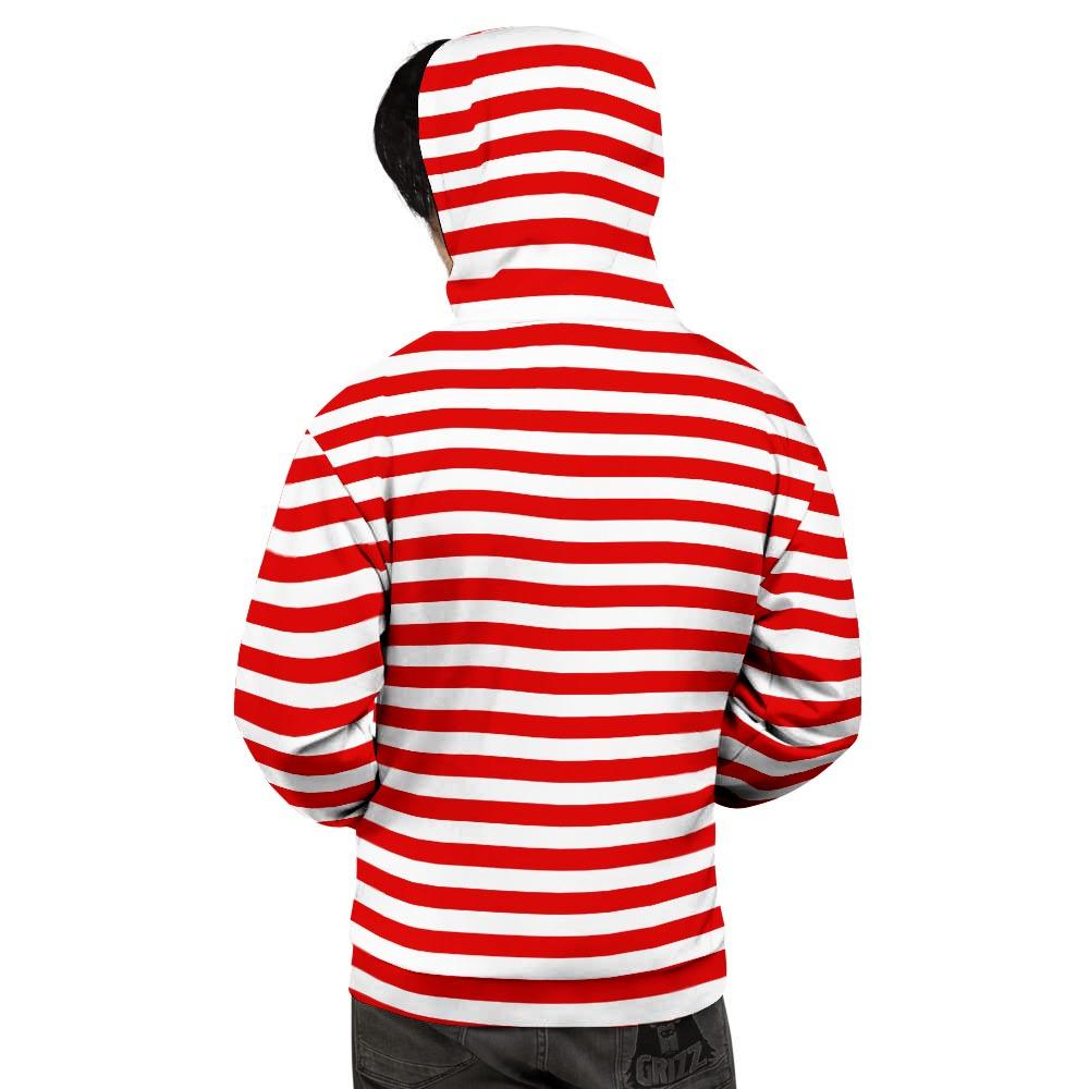 Striped White And Red Print Pattern Men's Hoodie-grizzshop