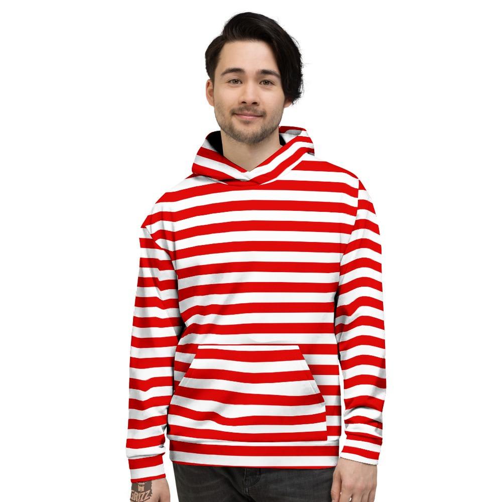 Striped White And Red Print Pattern Men's Hoodie-grizzshop