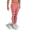 Striped White And Red Print Pattern Men's Leggings-grizzshop