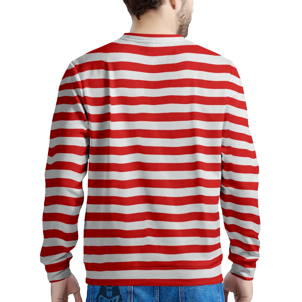 Striped White And Red Print Pattern Men's Sweatshirt-grizzshop
