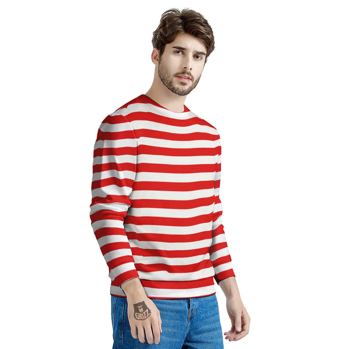 Striped White And Red Print Pattern Men's Sweatshirt-grizzshop