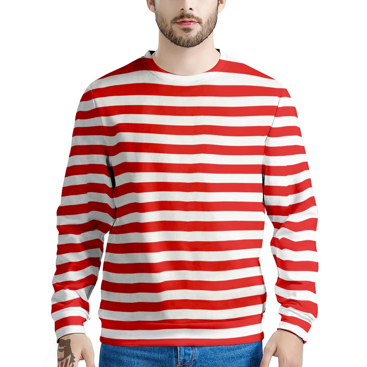 Striped White And Red Print Pattern Men's Sweatshirt-grizzshop