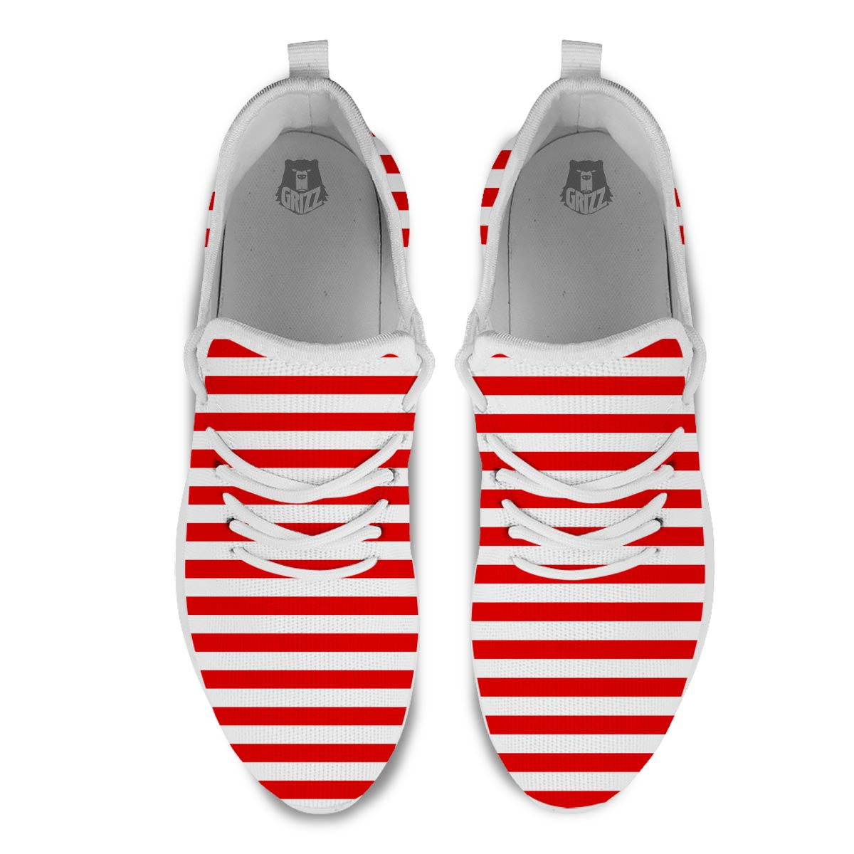 Striped White And Red Print Pattern White Athletic Shoes-grizzshop