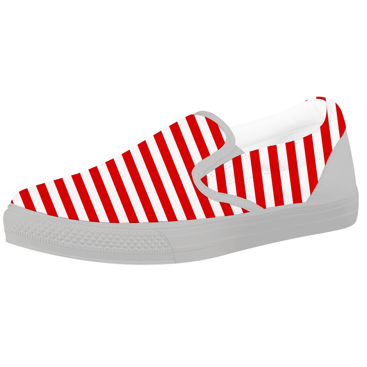 Striped White And Red Print Pattern White Slip On Shoes-grizzshop